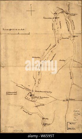 Amerikanischer Unabhängigkeitskrieg Ära Karten 1750-1786 764 Plan der Angriff auf Fort William Henry und Ticonderoga zeigt die Straße von Fort Edward Montcalms Camp aufbauen und Reparieren