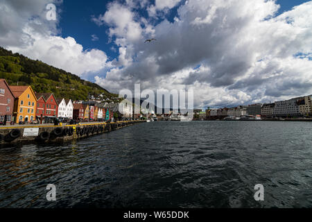 Bryggen und dem Hafen in Bergen, Norwegen Stockfoto