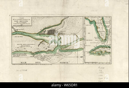 Amerikanischer Unabhängigkeitskrieg Ära Karten 1750-1786 815 Plano de la Ciudad y Puerto de San Agustin de la Florida Bauen und Reparieren Stockfoto