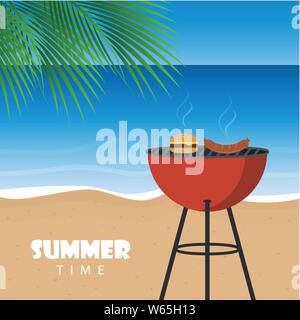 Sommer Barbeque am Strand mit palm leaf vektor eps Abbildung 10 Stock Vektor