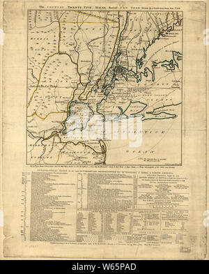 Amerikanischer Unabhängigkeitskrieg Ära Karten 1750-1786 921 Das Land 25 km Runde New York Bauen und Reparieren Stockfoto