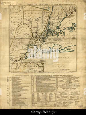 Amerikanischer Unabhängigkeitskrieg Ära Karten 1750-1786 922 Das Land 25 km Runde New York 1 Neu Erstellen und Reparieren Stockfoto