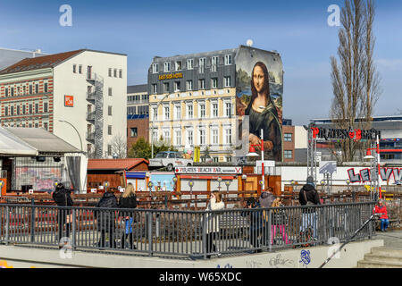 Mona Lisa Wandgemaelde, Muehlenstrasse, Friedrichshain, Berlin, Deutschland, Mühlenstrasse Stockfoto
