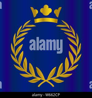 Ausführliche runde goldenen Lorbeer Kranz crown Award auf blauen Vorhang samt Hintergrund. Royal Crown in Gold Farbe. Sieg, die Ehre, der Qualität Vector Illustration. Stock Vektor