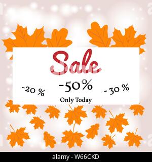 Vector Illustration. Herbst Sale Banner. -50 -30 und fallende Blätter im Herbst Stock Vektor