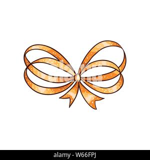 Golden bug Hand gezeichnet Vektor isoliert Abbildung. Ribbon Knoten cartoon Zeichnung auf weißem Hintergrund. Bowknot doodle Sticker Weihnachten clipart. Bow-tie-farbigen Grußkarte design Element Stock Vektor