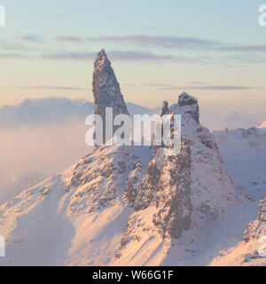 Alte Mann der Storr im Winter, Isle of Skye Stockfoto