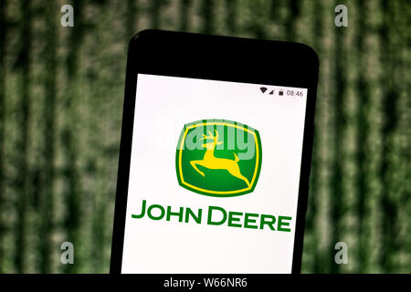 Juli 4, 2019, Brasilien: In diesem Foto Illustration der Deere & Company (John Deere) Logo gesehen wird auf dem Smartphone angezeigt. Credit: Rafael Henrique/SOPA Images/ZUMA Draht/Alamy leben Nachrichten Stockfoto