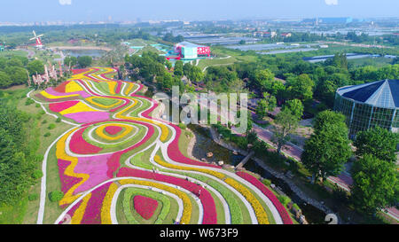 Landschaft von terrassierten Feldern von Blumen in voller Blüte am Zhou Ji Green Expo Garten in Nantong City, der ostchinesischen Provinz Jiangsu, 25. Juli 2018. Stockfoto