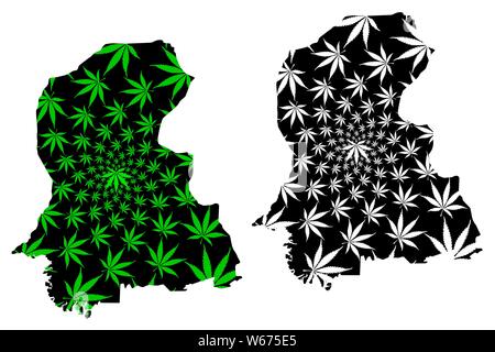 Sindh (Islamische Republik Pakistan, Provinzen und Bezirke von Pakistan) Karte cannabis Blatt grün und schwarz ausgelegt ist, Provinz Sindh Karte von Mar gemacht Stock Vektor