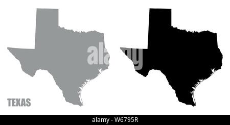 Texas silhouette Karten auf weißem Hintergrund Stock Vektor