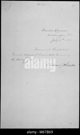 Botschaft des Präsidenten Andrew Johnson Nominierung Ulysses S. Grant, General der Armee der Vereinigten Staaten, werden 25.07.1866 Stockfoto