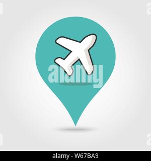 Flugzeuge, Flugzeug, Flugzeug-Karte pin Symbol, den Kartenzeiger, Vector Illustration eps 10. Stock Vektor