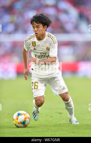 München, Deutschland - 30. Juli: Takefusa Kubo während der Audi Cup 2019 semi final Match zwischen Real Madrid und Tottenham Hotspur in der Allianz Arena am 30. Juli 2019 in München, Deutschland. (Foto durch PressFocus/MB Medien) Stockfoto