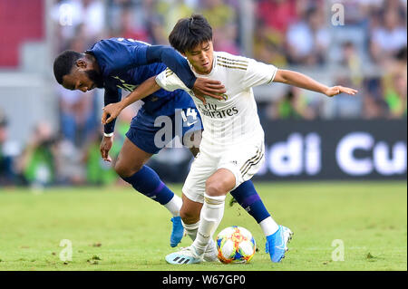 München, Deutschland - 30. Juli: Takefusa Kubo während der Audi Cup 2019 semi final Match zwischen Real Madrid und Tottenham Hotspur in der Allianz Arena am 30. Juli 2019 in München, Deutschland. (Foto durch PressFocus/MB Medien) Stockfoto