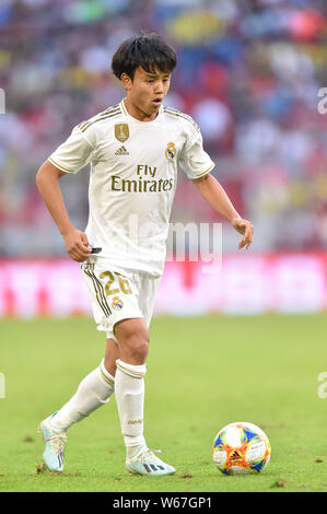 München, Deutschland - 30. Juli: Takefusa Kubo während der Audi Cup 2019 semi final Match zwischen Real Madrid und Tottenham Hotspur in der Allianz Arena am 30. Juli 2019 in München, Deutschland. (Foto durch PressFocus/MB Medien) Stockfoto