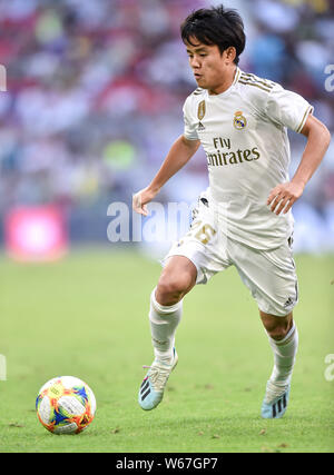 München, Deutschland - 30. Juli: Takefusa Kubo während der Audi Cup 2019 semi final Match zwischen Real Madrid und Tottenham Hotspur in der Allianz Arena am 30. Juli 2019 in München, Deutschland. (Foto durch PressFocus/MB Medien) Stockfoto