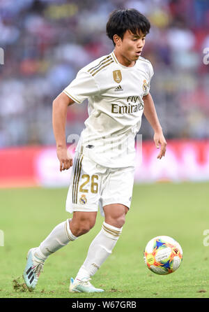 München, Deutschland - 30. Juli: Takefusa Kubo während der Audi Cup 2019 semi final Match zwischen Real Madrid und Tottenham Hotspur in der Allianz Arena am 30. Juli 2019 in München, Deutschland. (Foto durch PressFocus/MB Medien) Stockfoto