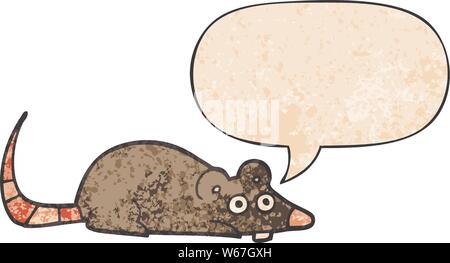Cartoon Maus mit Sprechblase im Retro Stil Textur Stock Vektor