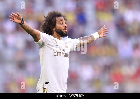 München, Deutschland - 30. Juli: Marcelo während der Audi Cup 2019 semi final Match zwischen Real Madrid und Tottenham Hotspur in der Allianz Arena am 30. Juli 2019 in München, Deutschland. (Foto durch PressFocus/MB Medien) Stockfoto