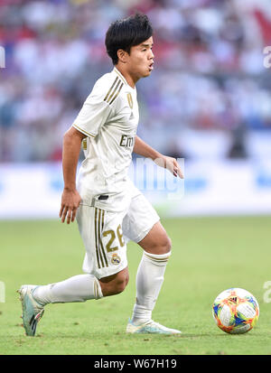 München, Deutschland - 30. Juli: Takefusa Kubo während der Audi Cup 2019 semi final Match zwischen Real Madrid und Tottenham Hotspur in der Allianz Arena am 30. Juli 2019 in München, Deutschland. (Foto durch PressFocus/MB Medien) Stockfoto