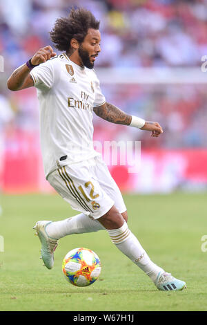 München, Deutschland - 30. Juli: Marcelo während der Audi Cup 2019 semi final Match zwischen Real Madrid und Tottenham Hotspur in der Allianz Arena am 30. Juli 2019 in München, Deutschland. (Foto durch PressFocus/MB Medien) Stockfoto