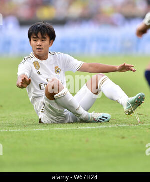 München, Deutschland - 30. Juli: Takefusa Kubo während der Audi Cup 2019 semi final Match zwischen Real Madrid und Tottenham Hotspur in der Allianz Arena am 30. Juli 2019 in München, Deutschland. (Foto durch PressFocus/MB Medien) Stockfoto