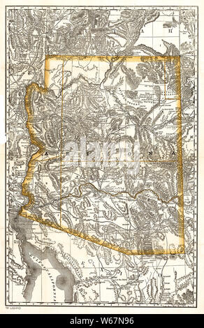 0088 Railroad Maps indiziert Karte von Arizona zeigen die Bühne Linien Grafschaften seen Flüsse Bauen und Reparieren Stockfoto