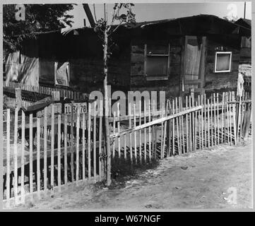 Oildale, Kern County, Kalifornien. Shacktown in Kern County industrial district auf Kern County Wasser. . .; Umfang und Inhalt: Die Bildunterschrift lautet wie folgt: Oildale, Kern County, Kalifornien. Shacktown in Kern County industrial district auf Kern County Wasser Eigentum des Unternehmens, betreut von der Grafschaft. Familien bauten ihre eigenen Hütten hier Aus welchen Materialien sie finden konnten oder zu erwerben. Grundrente ist kostenlos. Stockfoto