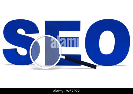 SEO Konzept Symbol bedeutet Suchmaschinenoptimierung für Web site Verkehr. Online Promotion für Ranking und bessere Umsätze - 3D-Darstellung Stockfoto