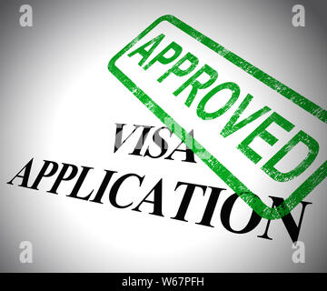 Visum genehmigten Form zeigt zulassen oder Reisepass Visum akzeptiert. Die Bestätigung der Zulassung und Vereinbarung - 3D-Darstellung Stockfoto