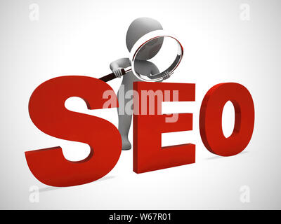 SEO Konzept Symbol bedeutet Suchmaschinenoptimierung für Web site Verkehr. Online Promotion für Ranking und bessere Umsätze - 3D-Darstellung Stockfoto