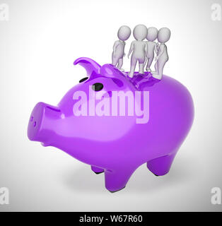 Sparschwein auf Geld Box zeigt speichern Mittel für einen regnerischen Tag. Sie reichen von Weg- und 3D-Darstellung Stockfoto