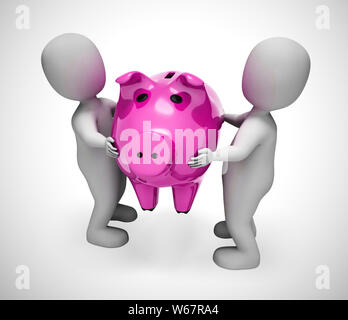 Sparschwein auf Geld Box zeigt speichern Mittel für einen regnerischen Tag. Sie reichen von Weg- und 3D-Darstellung Stockfoto