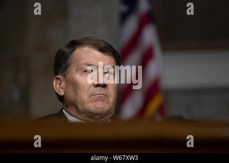 Washington DC, USA. 31. Juli 2019. United States Senator Mike Umläufe (Republikaner von South Dakota) Hört sich Vice Admiral Michael M. Gilday, United States Navy, während seiner Anhörung Admiral und Chef der Marineoperationen im Ministerium der Verteidigung auf dem Capitol Hill in Washington, DC, USA am 31. Juli 2019. Credit: Stefani Reynolds/CNP/ZUMA Draht/Alamy leben Nachrichten Stockfoto