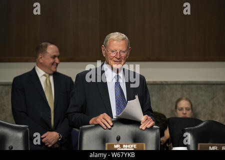 Washington DC, USA. 31. Juli 2019. United States Senator Jim Inhofe (Republikaner von Oklahoma) kommt die Kommission des US-Senats über bewaffnete Dienste Anhörung auf dem Capitol Hill in Washington, DC, USA am 31. Juli 2019. Credit: Stefani Reynolds/CNP/ZUMA Draht/Alamy leben Nachrichten Stockfoto