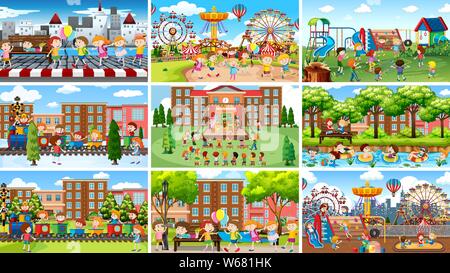 Satz von Szenen in der Natur Einstellung Abbildung Stock Vektor