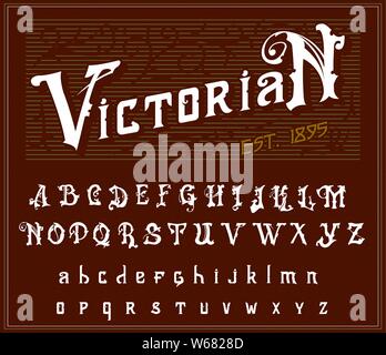 Viktorianische Alphabet im alten Stil. Antike alte Schrift für Whiskey label. Vintage Schriftbild in Weiß Rot Farben, bearbeitbar und geschichtet. Hand Vector gezeichnet Stock Vektor