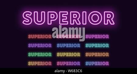 Neon text Superior, ausdrucksstarken Titel. Satz von glühenden Wort Superior in Neon outline Style mit transparenten Hintergrundbeleuchtung. Vector Kit, rot rosa lila Viole Stock Vektor