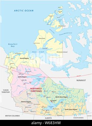 Northwest Territories politischen und administrativen Regionen Karte Kanada Stock Vektor