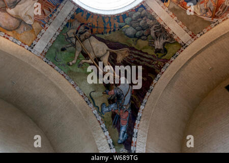 Halle Decke mit Fresken mit Kalevala Thema von Akseli Gallén -, das Nationale Museum für Finnland, Helsinki, Finnland lackiert Stockfoto