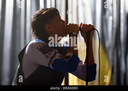 BILBAO, SPANIEN - Jul 11: Die Voidz, Psychedelic Rock Band unter der Leitung von Julian Casablancas, im Konzert an BBK Live 2019 Music Festival durchführen am 11. Juli, 20. Stockfoto