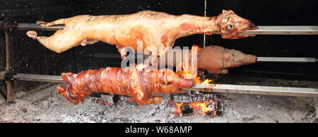 Ein frisches Lamm und Schwein am Grill Stockfoto