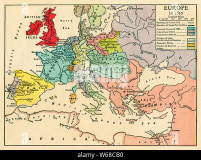 Karte von Europa im Jahr 1810 während der Napoleonischen Kriege. Farbe Halbton Stockfoto