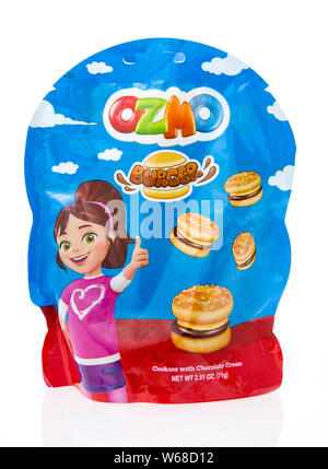 Winneconne, WI - 10 Juli 2019: ein Paket von Ozmo burger Cookies auf einer isolierten Hintergrund Stockfoto