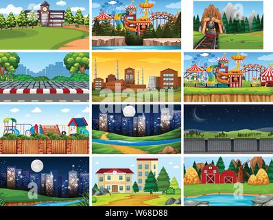 Satz von Szenen in der Natur Einstellung Abbildung Stock Vektor