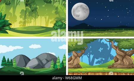 Satz von Szenen in der Natur Einstellung Abbildung Stock Vektor