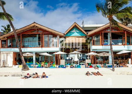 Paraw Beach Club, White Beach, Boracay, Aklan Provinz, die Philippinen Stockfoto