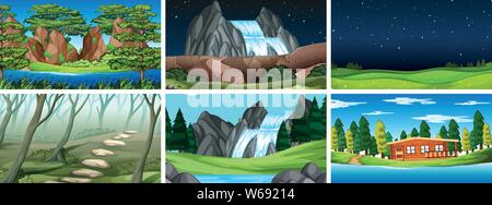 Satz von Szenen in der Natur Einstellung Abbildung Stock Vektor