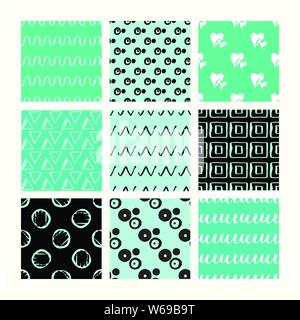 Satz 9 gestaltet, ultimative Hand gezeichnet nahtlose Texturen. Mit Pinsel und Tusche gezeichnet und dann digitalisiert in Vektor. Stock Vektor